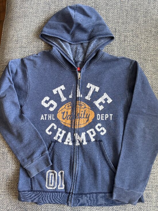 Hanes Other - Hanes Boys' Blue Zip-Up Hoodie Sweatshirt State Champs Football Graphic | Sz XL